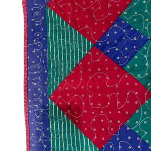 Vintage Handmade Santa Christmas Table Runner Holiday Decor Retro Red Green